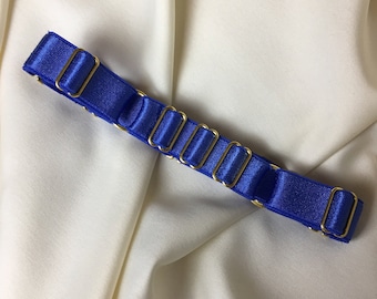 Blue Satin Elastic Choker: Adjustable Gold Hardware