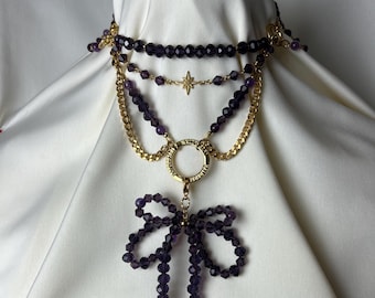 Gracie - Glass Beaded Martingale choker - Adjustable - O ring - Chain