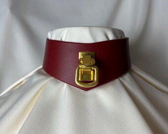 PAULE - Leather Collar  - Gold -Dark Red - Handmade - Limited