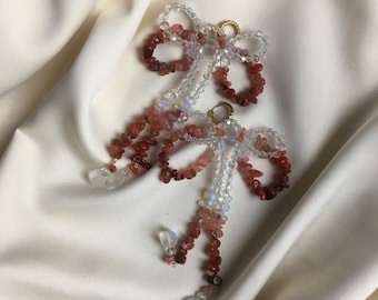 Handmade Crystal Bow Earrings: Glass Bead Hoop Earrings