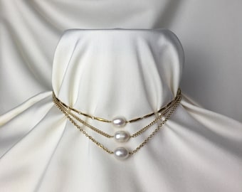 Tee - Freshwater pearl - Single Pearl choker - Minimalist - Stainless steel - Gold Chain