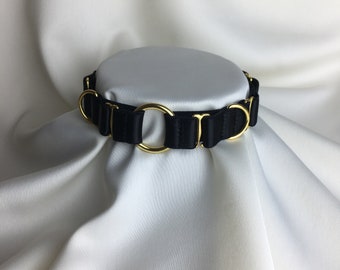 Jun.KO Black Satin Choker: Gold Hardware, Adjustable