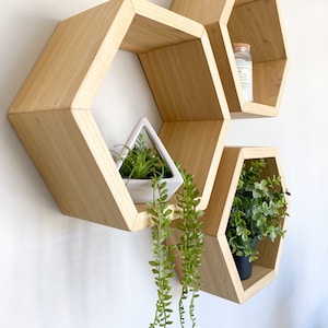 Set of 3 Honeycomb Shelves 5" Deep | Hexagon Shelves | Geometric Shelves | Floating Shelves | Honeycomb Shelf | Wall Decor | Wooden Shelves