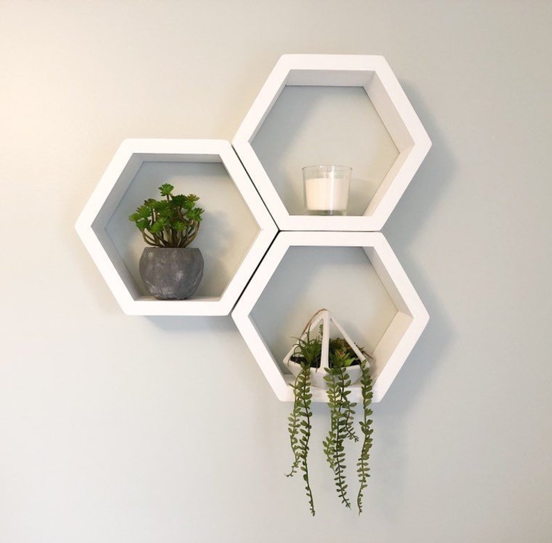 White Honeycomb Shelves Set Of 3 Hexagon Image 0