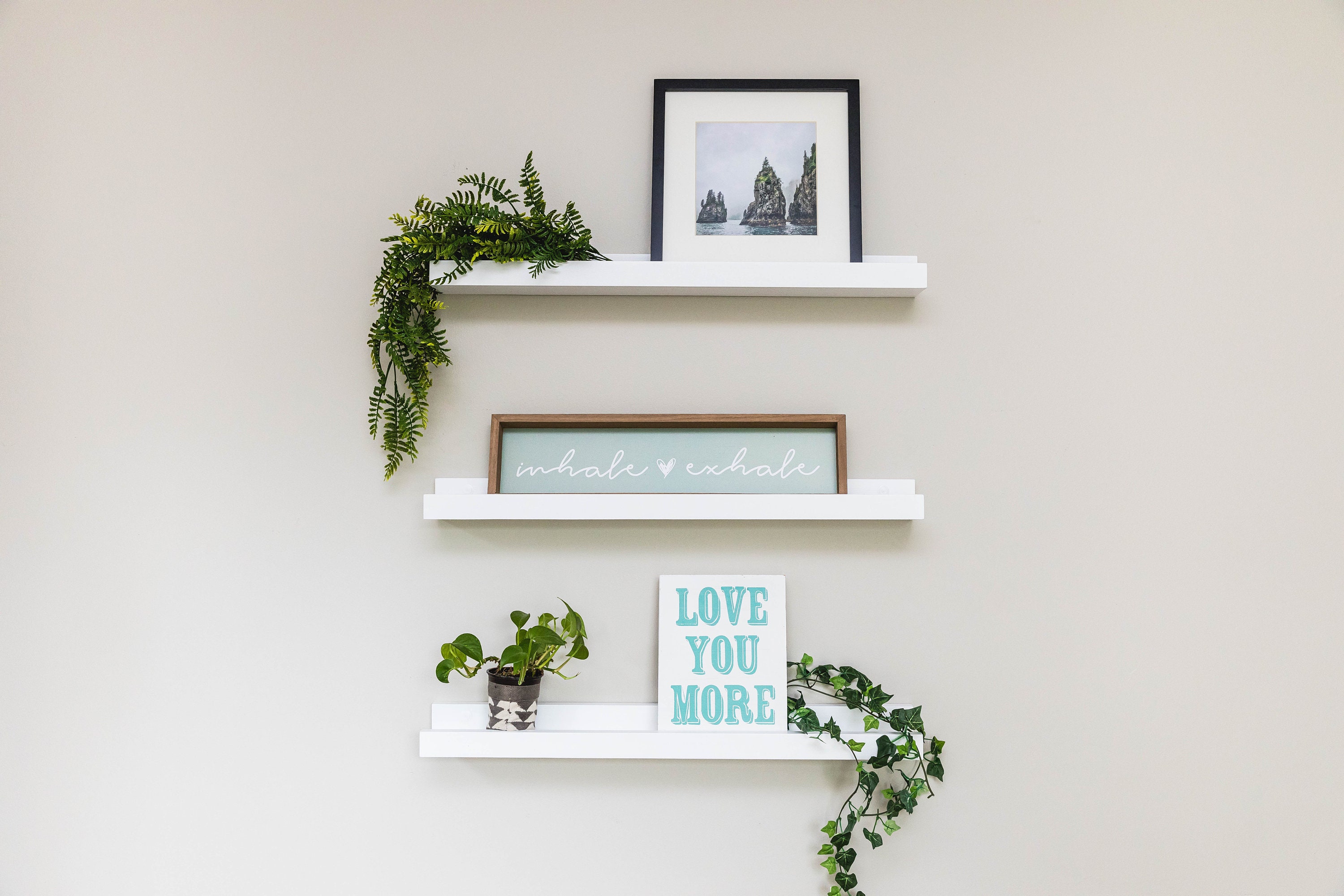 Set of 3 White Floating Shelves Wood Bookshelf Wall Etsy