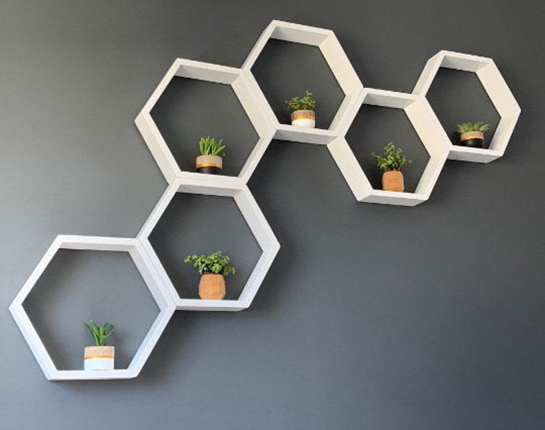Hexagon Shelves White Shelves Geometric Shelves Etsy
