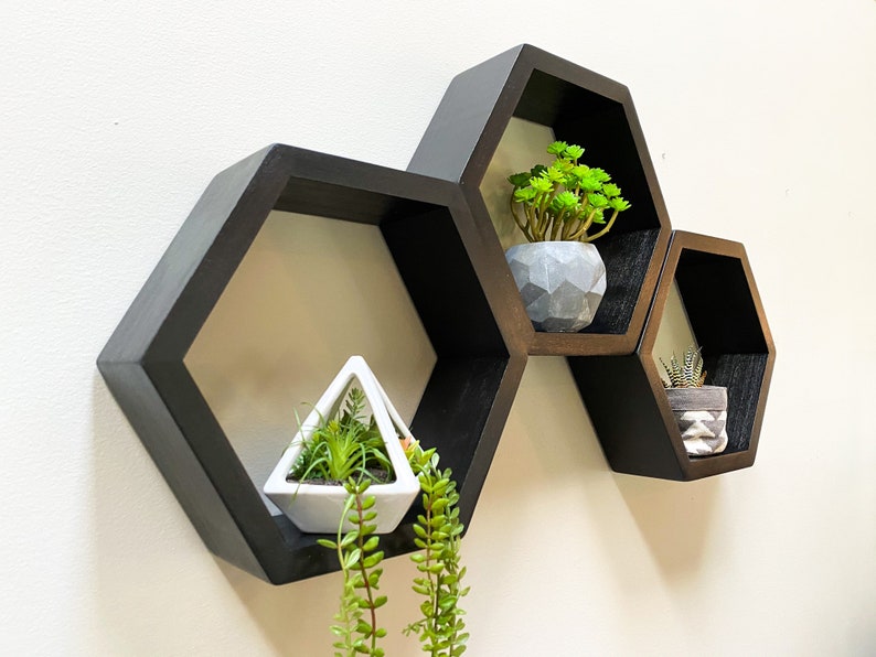 Set of 3 Black Shelves Hexagon Shelves Geometric Etsy