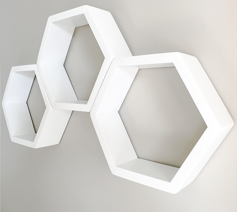 Set of 3 White Shelves Hexagon Shelves Geometric Etsy