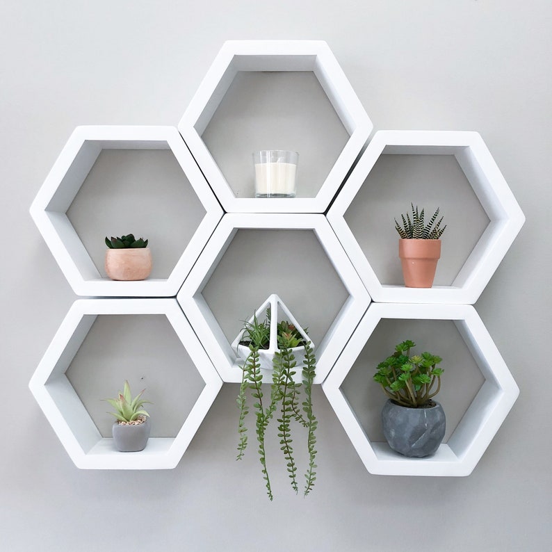 Hexagon Shelves White Shelves Geometric Shelves Etsy UK