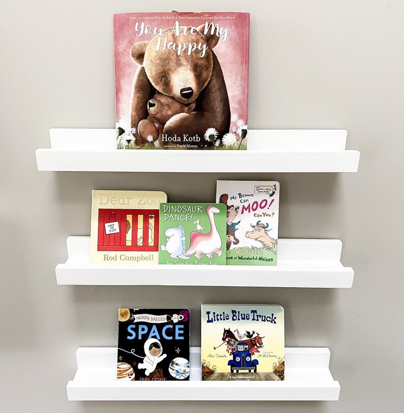 Set of 3 White Floating Shelves Wood Bookshelf Wall Etsy