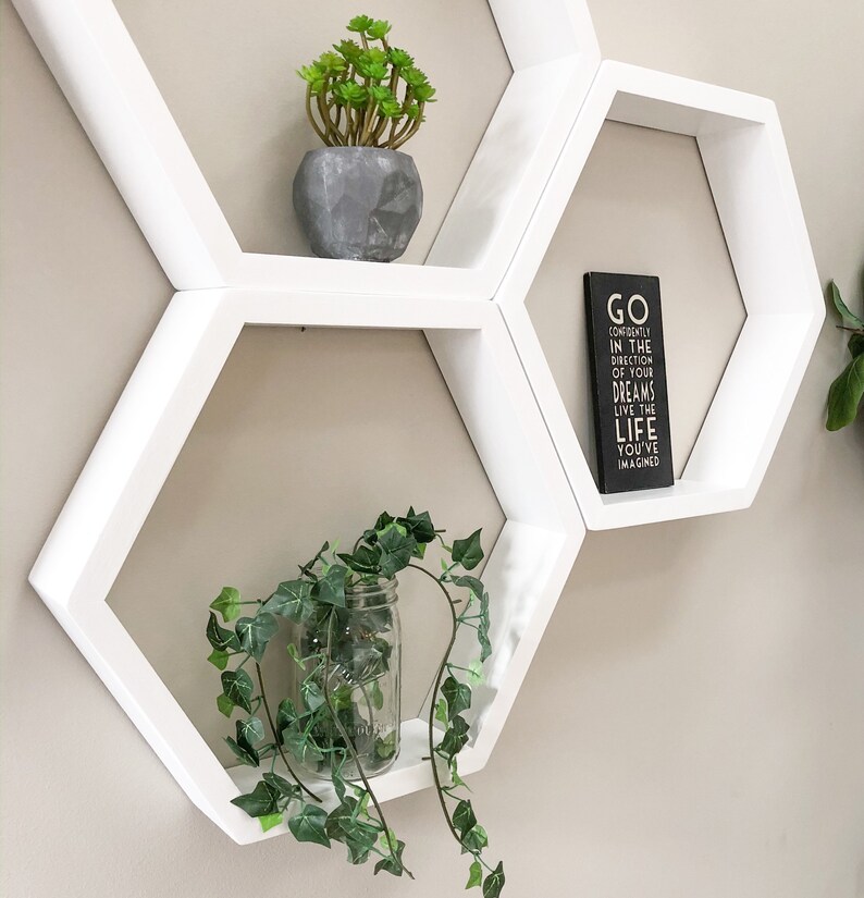Set of 3 White Shelves Hexagon Shelves Geometric Etsy UK
