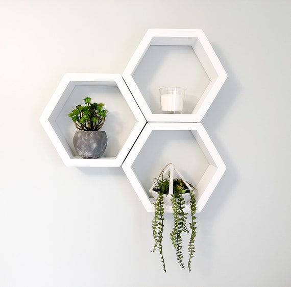 SUMNACON 3pcs Metal Hexagonales Flotantes Estantes Blanco