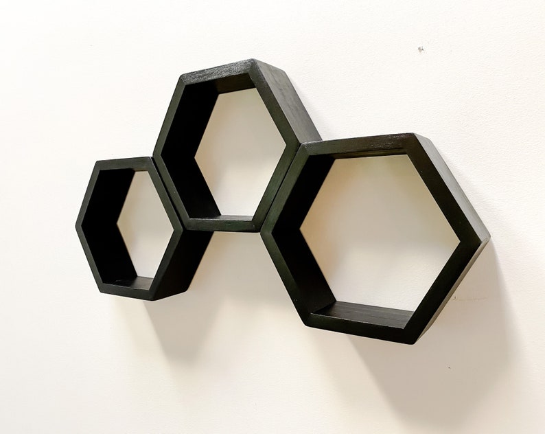 Set of 3 Black Shelves Hexagon Shelves Geometric Etsy