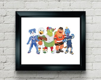 Five Philly Mascots Print (Phanatic, Gritty, Swoop, Franklin, Phang)