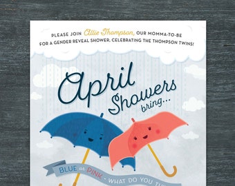 Baby Shower and/or Gender Reveal Invitation - April Showers Baby Invite