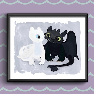 Toothless - Night Fury and Light Fury - How to Train Your Dragon Print