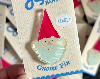 Whimsical Gnome Acrylic Pin - 2" Tall