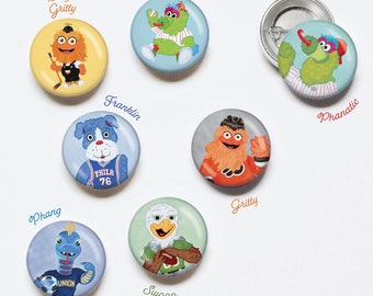 Philadelphia Mascot Pins 2.5" - Phanatic, Gritty, Swoop, Franklin, Phang - Sold Individually
