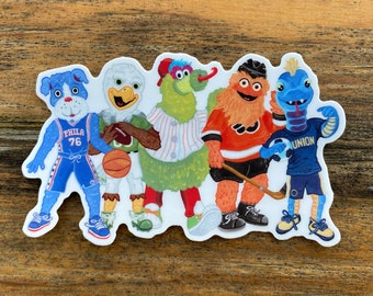 4" Wide Waterproof Sticker - Five Philly Mascots