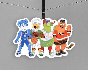 3&quot; Wide Waterproof Sticker - Four Philly Mascots