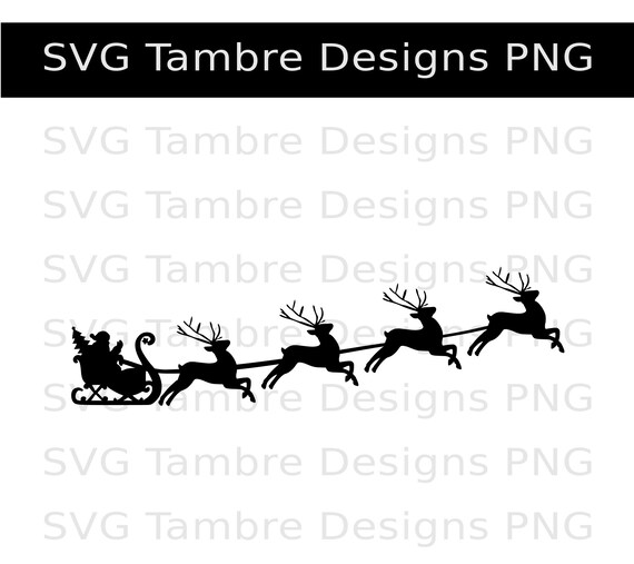 Download Reindeer Pulling Santa S Sleigh Silhouette Svg Christmas Etsy PSD Mockup Templates
