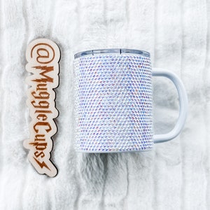 White rhinestone coffee cup with handle