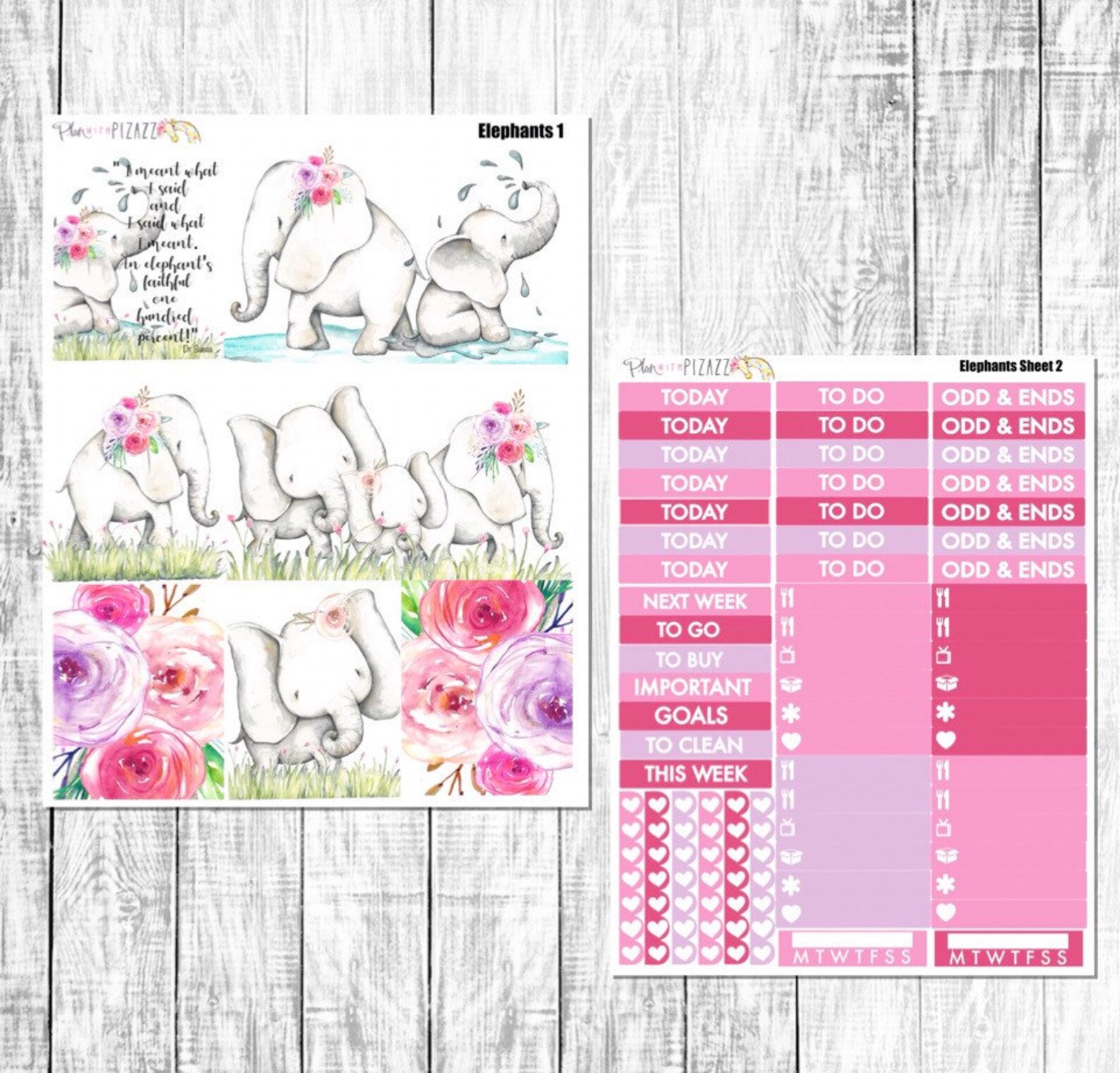 ELEPHANTS Planner STICKERS Individual Sheets Sized for Etsy
