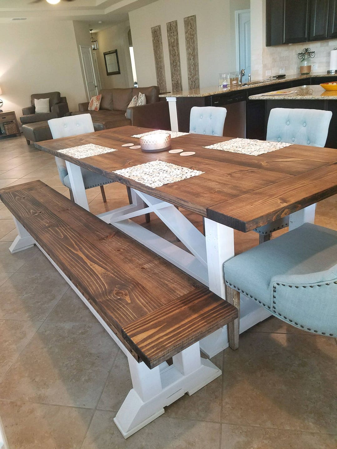 Trestle Farmhouse Table and Matching Bench - Etsy