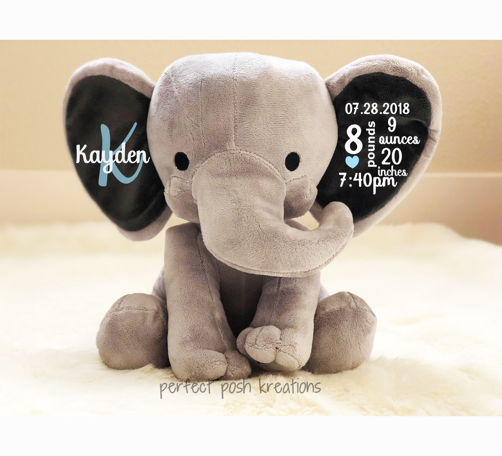 Baby Boy Birth Stat Elephant Birth Announcement Elephant Etsy