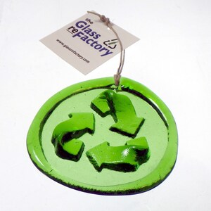 Recycle symbol suncatcher made from recycled bottles