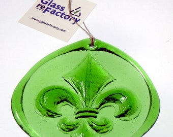 Recycled glass fleur de lis suncatcher, fleur de lis ornament, unique window art