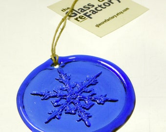 Snowflake recycled glass suncatcher, snowflake ornament, window art