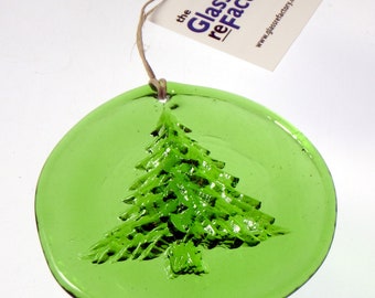 Recycled glass evergreen suncatcher, Christmas tree suncatcher, Natural tree, unique window art