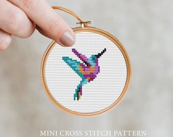 Hummingbird Cross Stitch Pattern: Mini Animal stitching (Digital Download) bird needlepoint, easy chart
