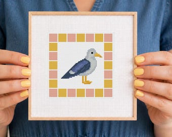 Modèle de point de croix mouette pour débutants Amateurs d'oiseaux Amateurs de plage Broderie côtière cadeau océan Pdf numérique Facile artisanat bord de mer nautique
