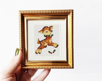 Mini Vintage christmas cross stitch pattern, mini deer cross stitch, christmas chart, vintage illustration, PDF pattern, gift christmas DIY