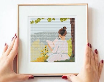 Girl Reading Cross Stitch Pattern: Landscape Chart (PDF)