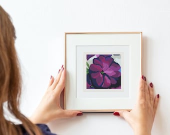 Mini "Petunias" Cross Stitch Pattern: Georgia O'Keeffe Inspired (PDF) counted stitching chart, easy