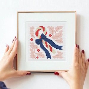 Candy Cane - PDF Cross Stitch pattern, modern chart,DIY Christmas ornament, gift, beginner easy pattern, Instant download,ornament stitching