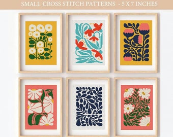 Set of 6 Modern Flowers Cross stitch patterns, Abstract nature cross stitch, Plant, Easy counted cross stitch chart, Instant download PDF