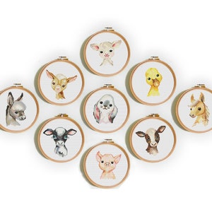Set van 9 boerderijdieren kruissteekpatroon kinderkamer baby kruissteek boerderijdieren xstitch boerderijvrienden baby kruissteek pdf-patronen