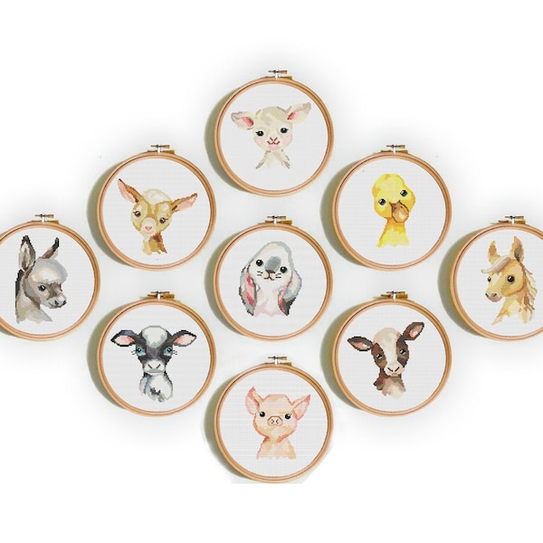 Set of 9 Farm Animals Cross Stitch pattern Nursery Baby cross stitch Farm Animals xstitch Farm friends baby cross stitch PDF patterns