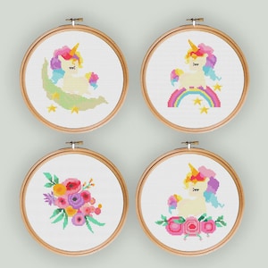 Bloemen eenhoorn kruissteek patroon PDF, bloem kruissteek, moderne Xstitch grafiek, eenhoorn naaldpunt, kruissteek bloemen, hoepel kunst baby