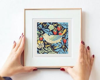ウィリアム・モリス「いちご泥棒」クロスステッチ図案：刺繍PDF（即時