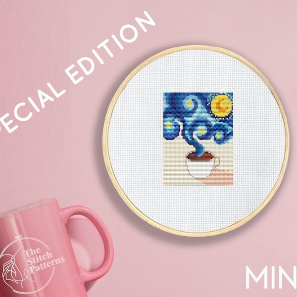 SPECIAL EDITION! coffee lovers "Starry night" cross stitch patterns, mini Van Gogh, coffee cross stitch, new cross stitch, coffee gift, tiny