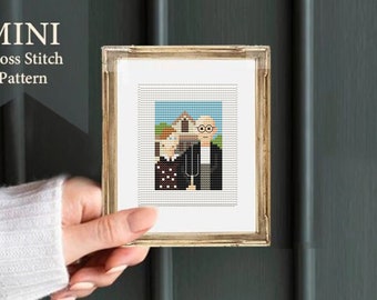 Mini cross stitch patterns "American Gothic", Grant Wood cross stitch, mini masterpieces, art cross stitch,easy cross stitch, stitch pattern