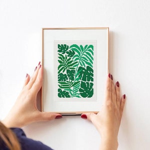 Modèle de point de croix Monstera PDF - Point de croix abstrait Monstera - Téléchargement instantané - Petit modèle -5x7 - les grilles de points - plantes