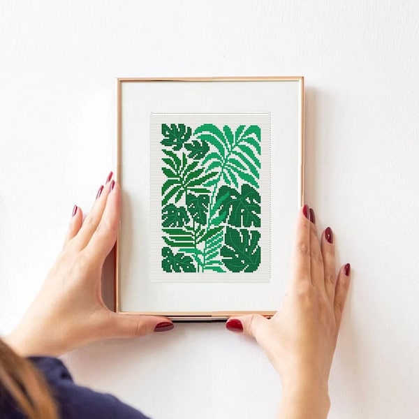 Monstera cross stitch pattern PDF - Monstera abstract cross stitch - Instant download - Small pattern -5x7 - the stitch patterns -  plants