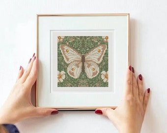 William Morris Butterfly Cross Stitch Pattern: Mini Famous Painting (PDF) vintage stitching