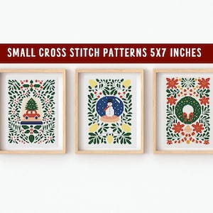 Christmas cross stitch patterns, set of 3, small Christmas ornaments, bundle of cross stitch patterns, holiday cross stitch patterns,holiday